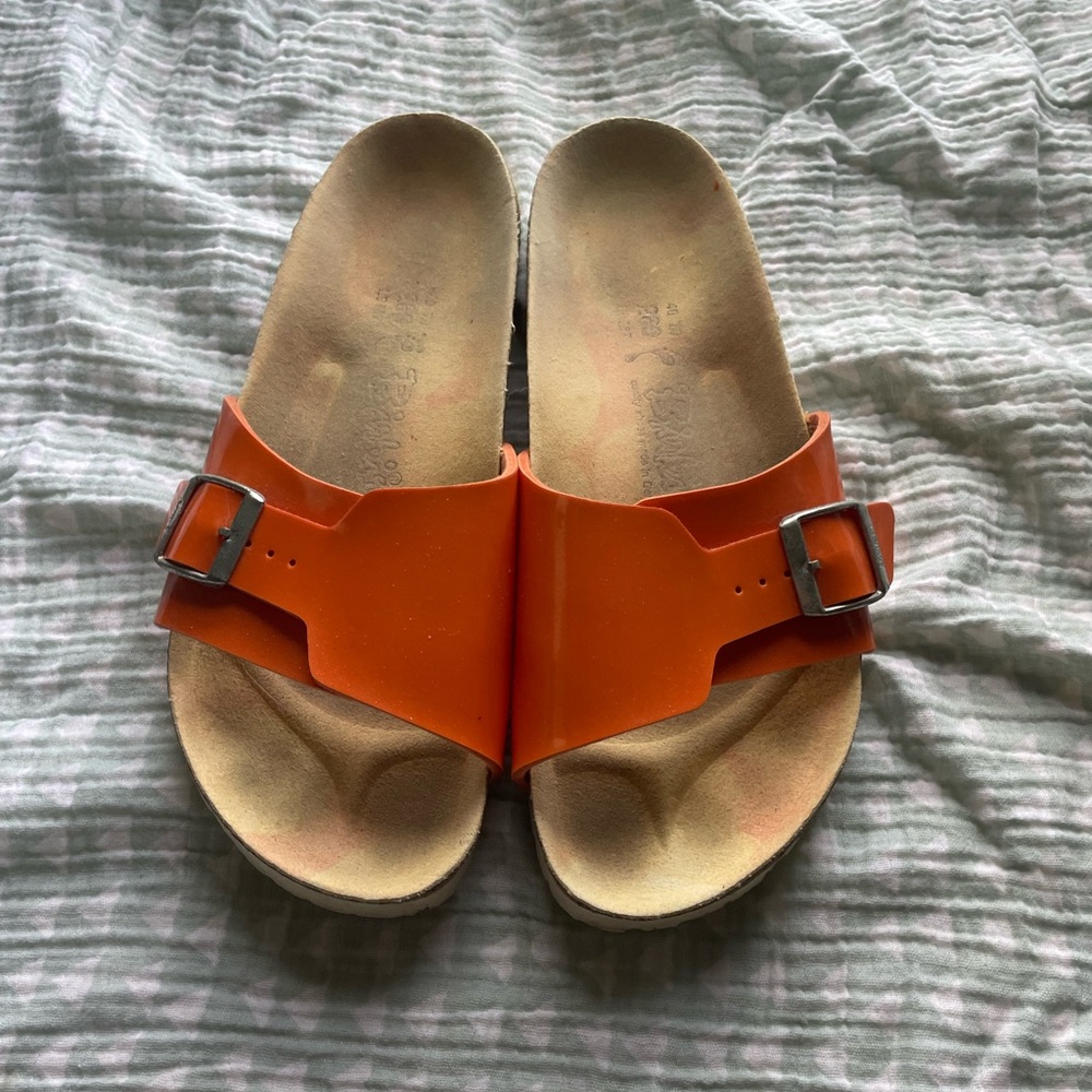 Birki's Womens Catalina Leather Sandals Orange Glitter